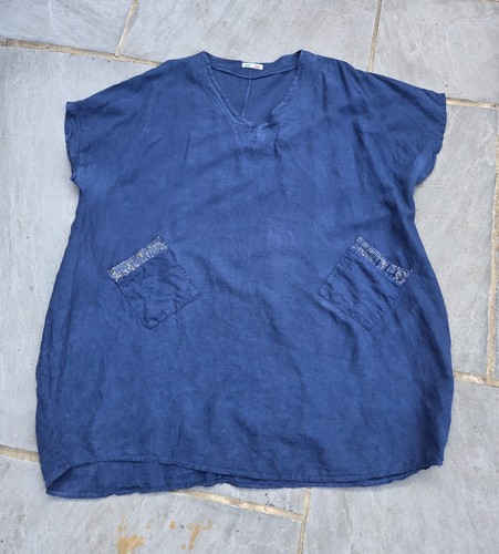 Navy blue 100 linen - blue, 100%